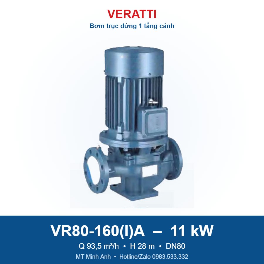 Bơm trục đứng 1 tầng cánh Veratti VR80-160(I)A 11kW Bơm trục đứng 1 tầng cánh Veratti VR80-160(I)A 11kW